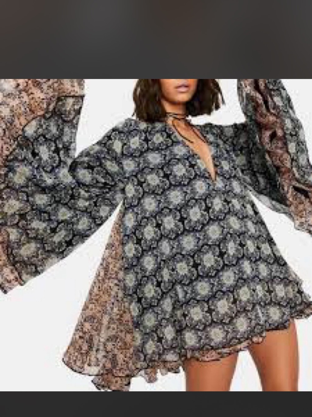 Free People Gabi Tunic Retro Bell Sleeves Ruffled Tiered Dress Size Medium